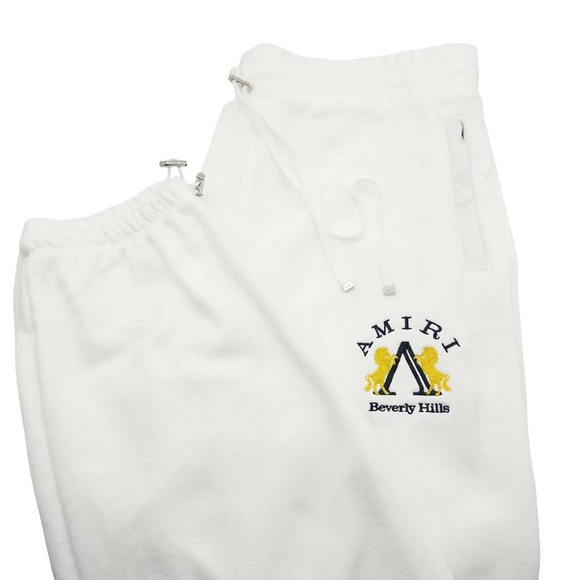 AMIRI Beverly Hills White Jogger Sweatpants Men's XXL Zip Pockets Logo Drawcords